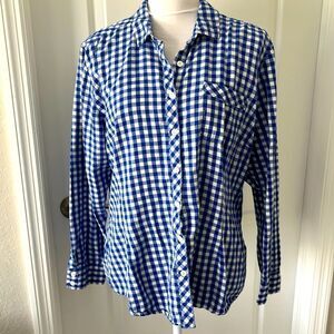 Eddie Bauer Blue and White Check Flannel Button Down Super Soft and Comfy